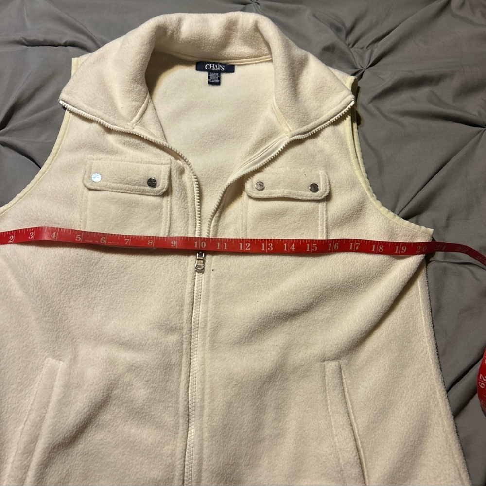 Chaps Womens Fleece Vest Size Large Full Zip Beige Pockets Casual - Picture 5 of 11